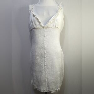 Forever 21 White Woven V‎ Neck Sleeveless Eyelet Trimmed Fitted Dress XL NWT